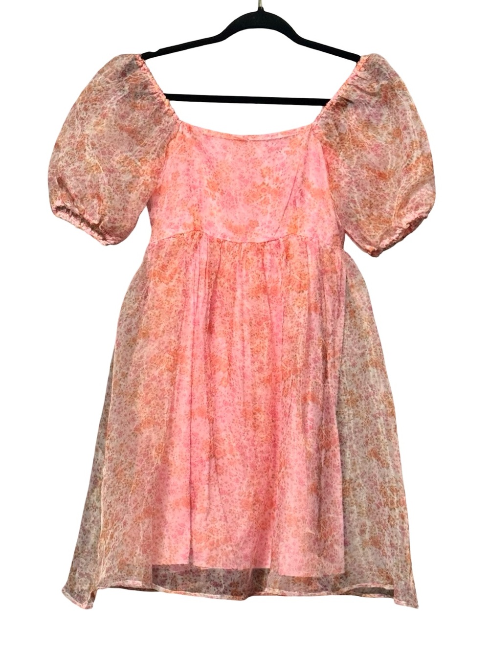 ENTRO Pink Floral Puff Sleeve Coquette Babydoll Party Dress